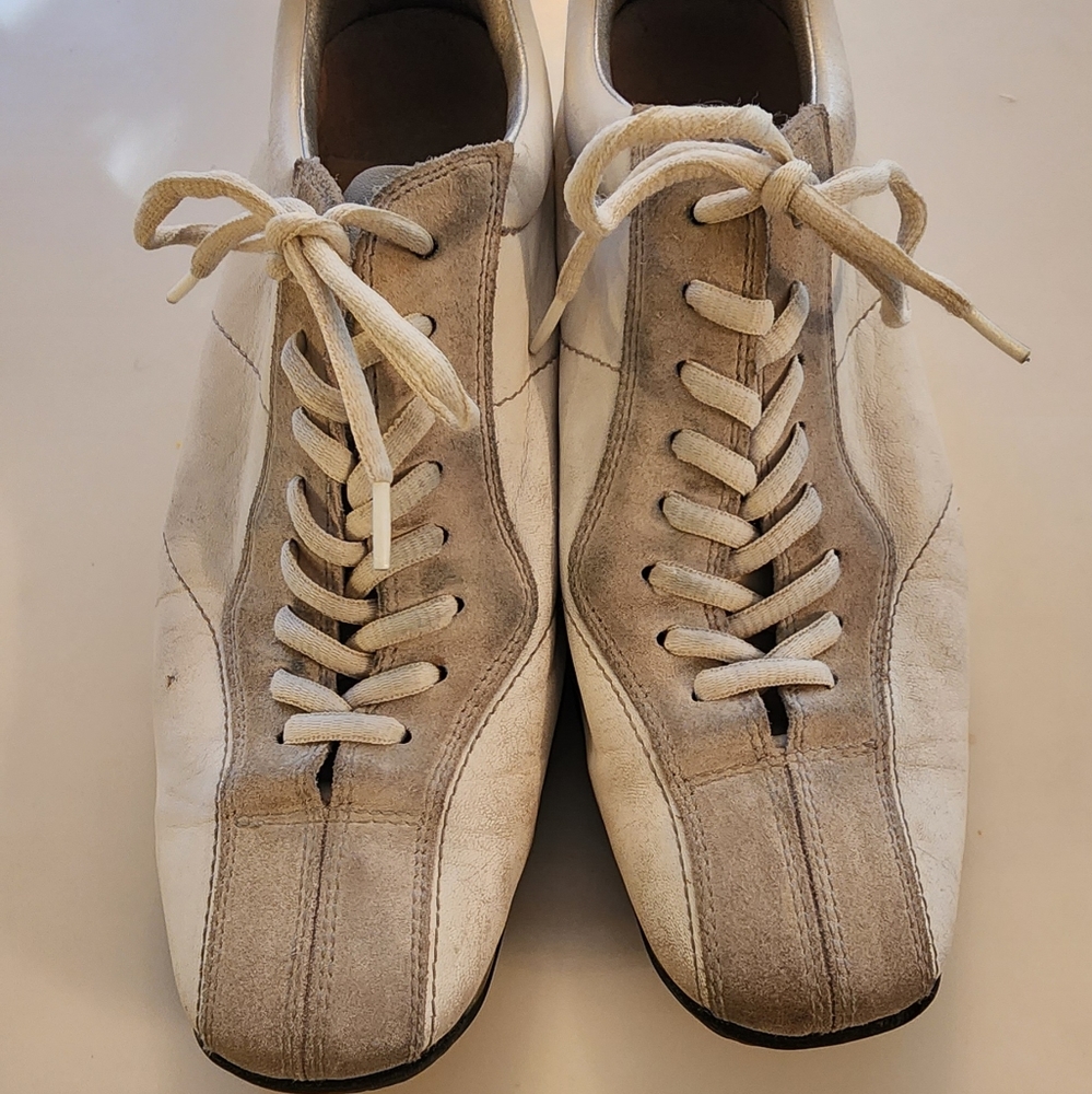 Prada Sneakers White/Silver Leather Bowling style Women Size 38.5